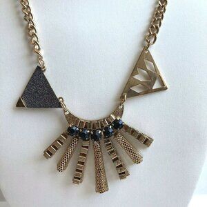 Steve Madden Steampunk Pendant Necklace Gold Tone Black Rhinestone Statement